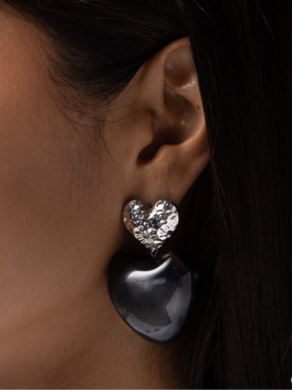 NWT Black/Silver Heart Post Earrings - Picture 1 of 4